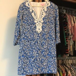 Beaded Lilly Pulitzer dress with blue fish pattern